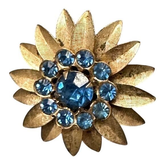 Vintage Gold and Blue Floral Brooch - Picture 5 of 10